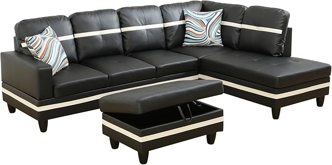 103.5" Oversized Sectional Couch, L Shaped Couch with Storage Ottoman, Modern Modular Sofa with Deep Seat, Sectional Couches for Living Room and Office, Black and White (PU Leather)