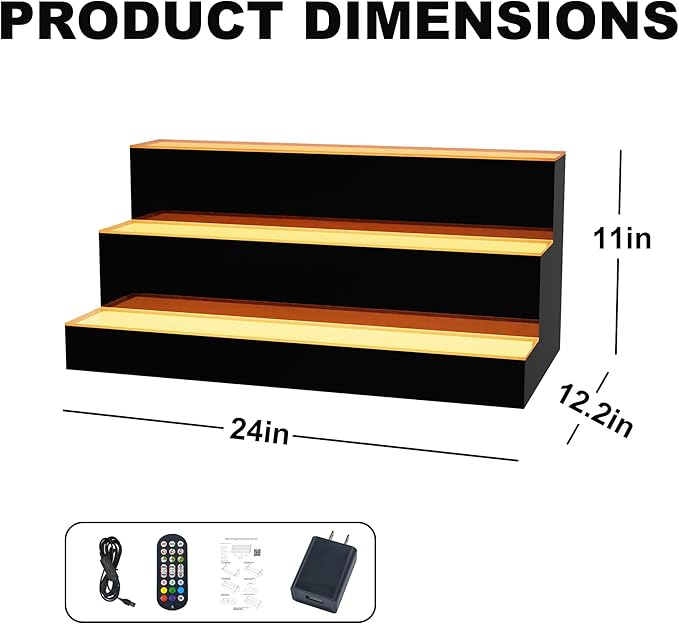 MESAlLUP Acrylic 24 Inch 3 Tier High Light LED Detachable Liquor Bottle Display Shelf with Remote Control, Mulit Color Lighting for Home Mini Bar, Restaurants, Party Use(Without Power Bank)