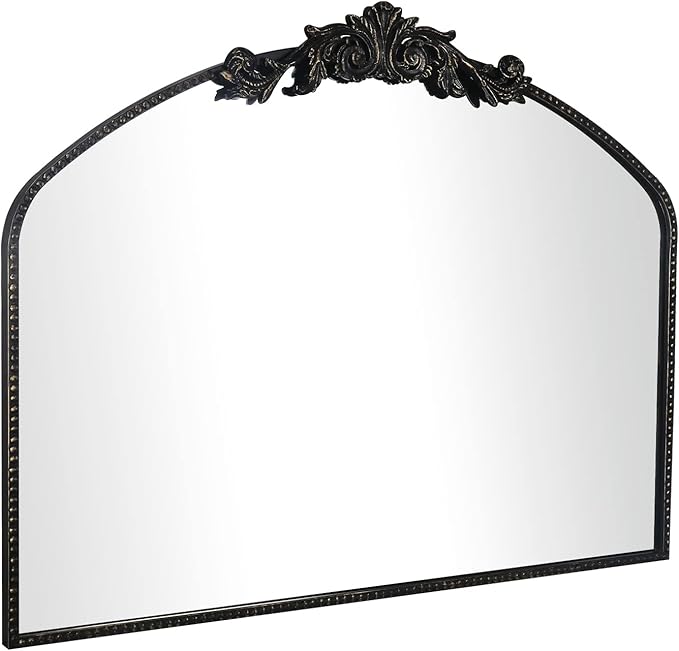 AIXI HOME Vintage Black Arched Mirror 36"X29", Antique Baroque Mantel Wall Mirror with Black Brush Gold Metal Ornate Frame for Entryway/Fireplace/Living Room/Hallway/Bathroom/Bedroom