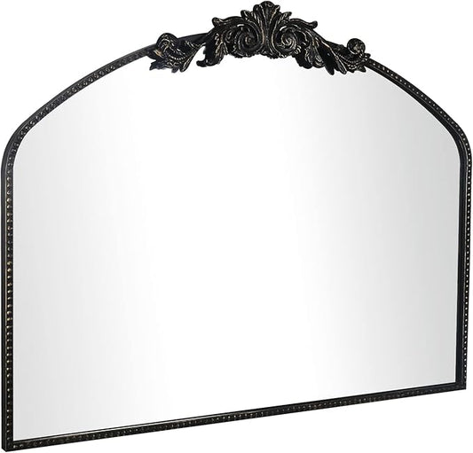 AIXI HOME Vintage Black Arched Mirror 36"X29", Antique Baroque Mantel Wall Mirror with Black Brush Gold Metal Ornate Frame for Entryway/Fireplace/Living Room/Hallway/Bathroom/Bedroom
