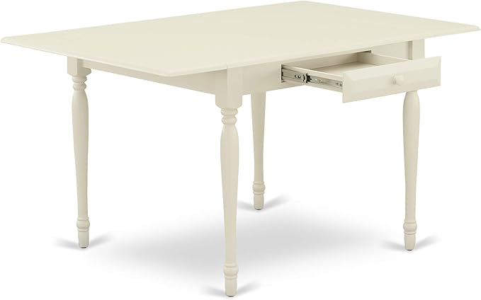 East West Furniture MZGR5-LWH-W 5 Piece Dining Set Includes a Rectangle Dining Room Table with Dropleaf and 4 Kitchen Chairs, 36x54 Inch, Linen White