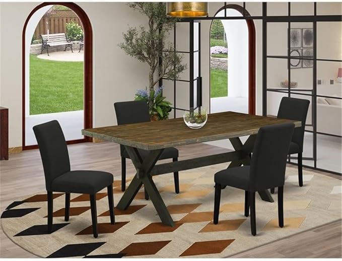 East West Furniture X677AB624-5 5 Piece Dining Set Includes a Rectangle Dining Room Table with X-Legs and 4 Black Color Linen Fabric Upholstered Parson Chairs, 40x72 Inch, Multi-Color