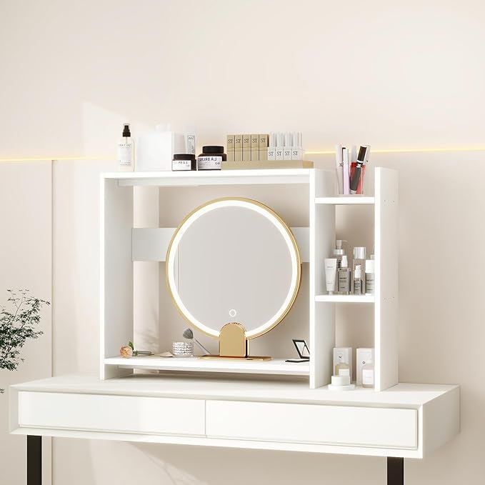 IBUYKE Desktop Bookshelf,36.8" Desktop Organizer Shelf,Wood Desk Hutch for Computer Monitor,Display Shelf for Office Home Dormitory,White TMZ008W
