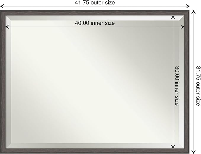 Amanti Art Silver Bathroom Mirror for Over Sink, 32x42 Florence Pewter Rectangle Vanity Mirror, X-Large Casual Frame, Hangs Horizonally and Vertically, Bathroom Wall Decor, Beveled Edge from WI, USA