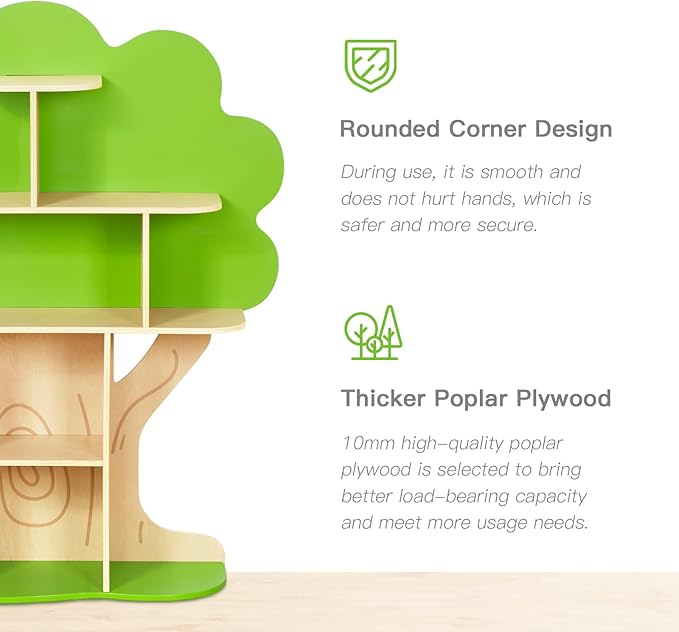 OOOK Kids Bookcase Tree Bookshelf for Kids Reading Nook, Montessori Book Shelf for Classroom, Kids Room, Playroom, Nursery