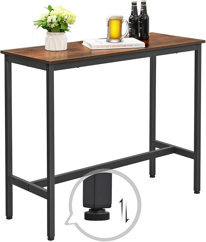 VASAGLE Bar Table, Narrow Long Kitchen Dining Table, Sturdy Metal Frame, Industrial, 15.7 x 39.4 x 35.4 Inches, Rustic Brown and Ink Black ULBT10X