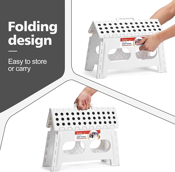 ACSTEP Folding Step Stool 9 Inch,15-Inch Extra Wide Heavy Duty Stepping Stool More Safe and Comfortable Non Slip Foldable Step Stool for Kids and Adults White, 10 Pack