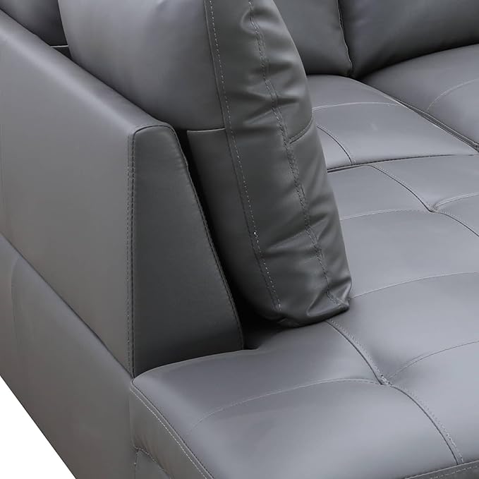 NicBex Sectional Couch 3 Pieces Sofa Set with Right Chaise Faux Leather L Shaped Cloud Couch for Living Room Furniture Sets with Storage Ottoman, Modular Sofa for Living Room & Apartment, Dark Grey