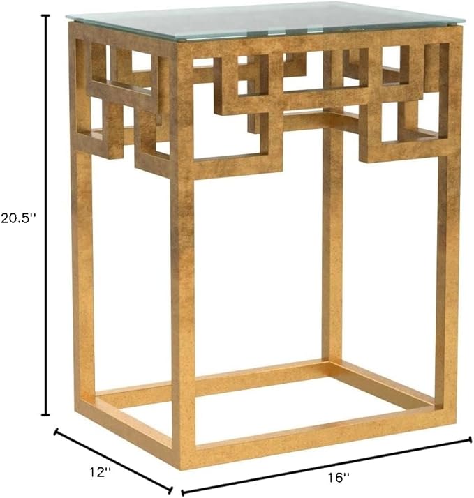 SAFAVIEH Home Collection Byram Greek Key Gold Glass Top End Table