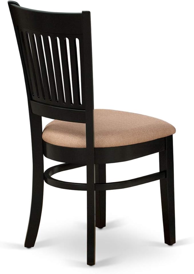 East West Furniture ANVA3-BLK-C 3 Piece Modern Dining Table Set Contains a Round Kitchen Table with Pedestal and 2 Linen Fabric Dining Room Chairs, 36x36 Inch, Black
