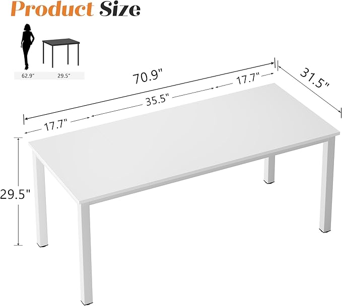 Need Large Computer Desk 70.8 x 31.5 inches Conference Table Large Office Desk Writing Table Workstation for Home Office,White ND-10FJGSAC3-180WW