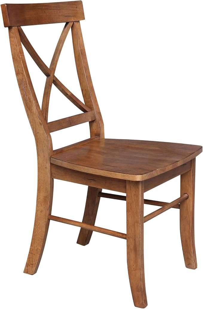 IC International Concepts Set of Two X-Back Dining Chairs, Distressed Oak