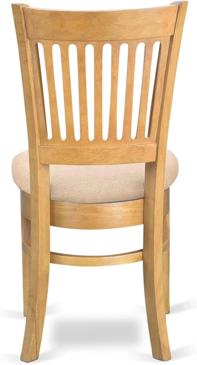East West Furniture ANVA5-OAK-C 5 Piece Dining Room Furniture Set Includes a Round Dining Table with Pedestal and 4 Linen Fabric Upholstered Chairs, 36x36 Inch, Oak