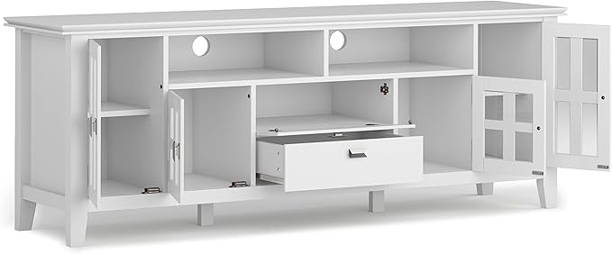 SIMPLIHOME Artisan SOLID WOOD 72 Inch Wide Contemporary TV Media Stand in White for TVs up to 80 Inches, For the Living Room and Entertainment Center