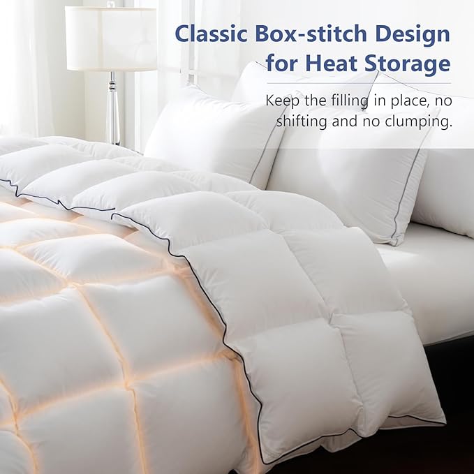 DOWNCOOL Feather Comforter Oversized Queen, 100% Cotton White Duvet Insert, All Season Ultra Soft Hotel Collection Bedding Comforters with Corner Tabs, Oversized Queen Size 98 x 98 Inch