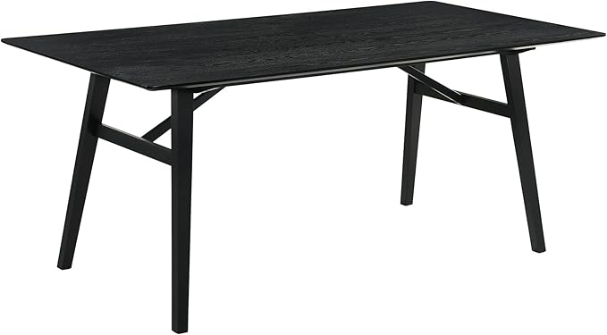 Armen Living Channell Mid Century Modern 5 Piece Black Wood Dining Table Set with Benches in Charcoal Fabric