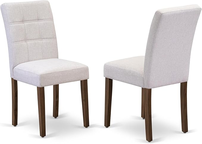 East West Furniture ANAS3-AWA-08 3 Piece Kitchen Dining Table Set contain A Modern Table and 2 Mist Beige Polyester Fabric Upholstered Dining Chairs, Antique Walnut