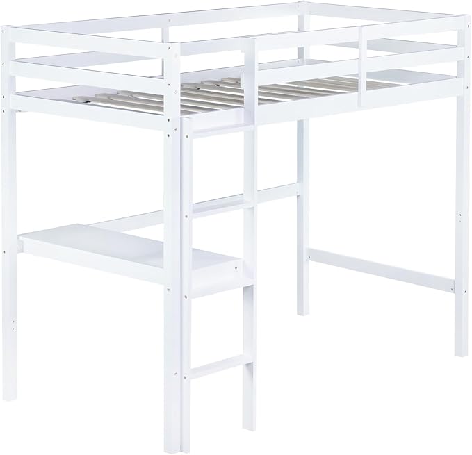 HomSof Twin Loft Bed with Built-in Desk,White