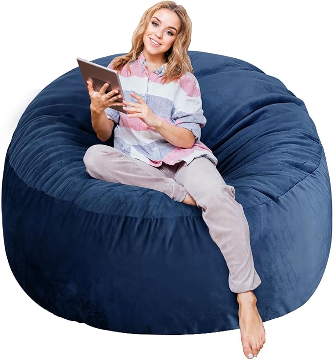 5 Ft Bean Bag Chairs for Adults with Memory Foam Filling, Comfy Bean Bag Sofa with Filler Included, Soft Dutch Velvet Fabric Beanbags,5 Foot, Navy