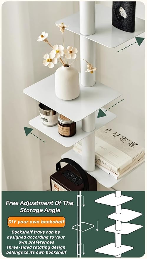 9-Tier Spine Bookshelf Metal Bookcase 5 Colors Vertical Bookshelf Tower Rotating Tall Narrow Bookshelf Ladder Book Rack Indoor (Yellow)
