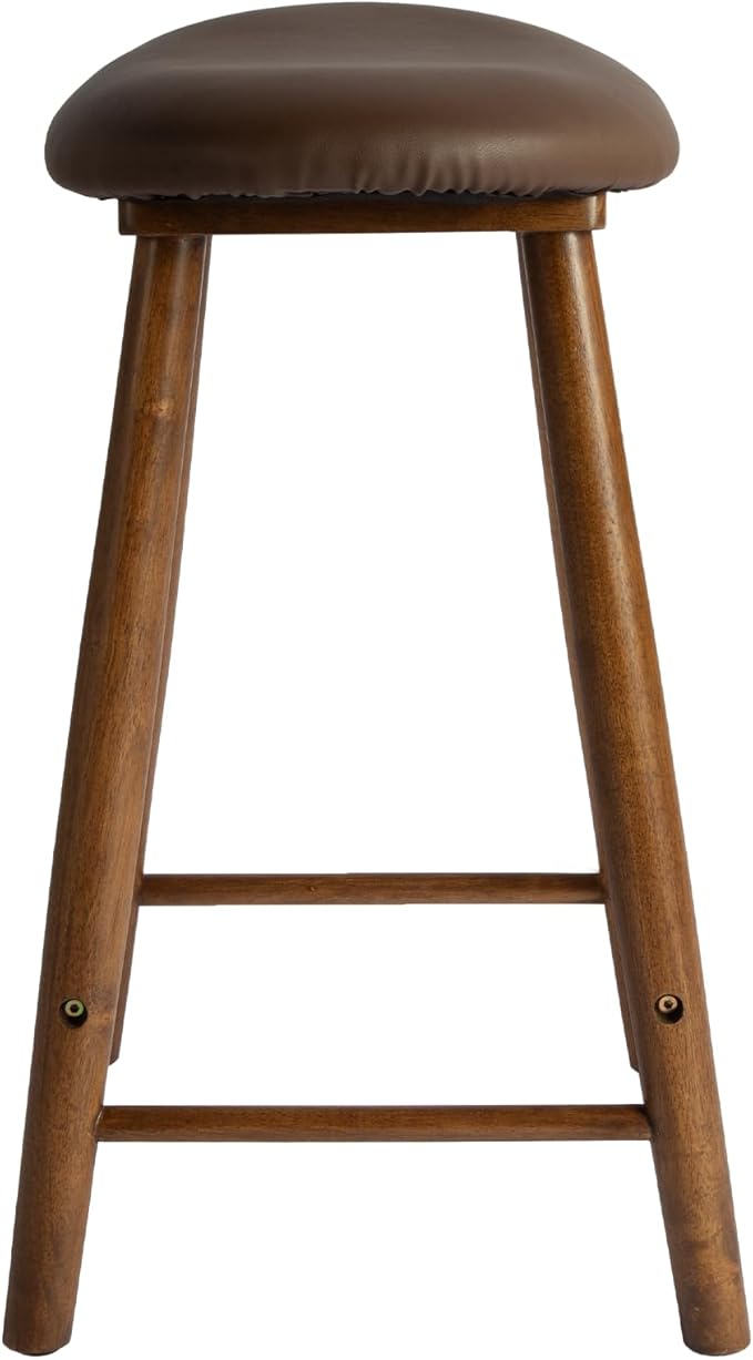 Nora 25" Upholstered Counter Stool, Solid Rubber Wood Frame, Faux Leather Cushion Seat, Comfortable Backless Bar Stool for Kitchen Island & Home Bar Seating