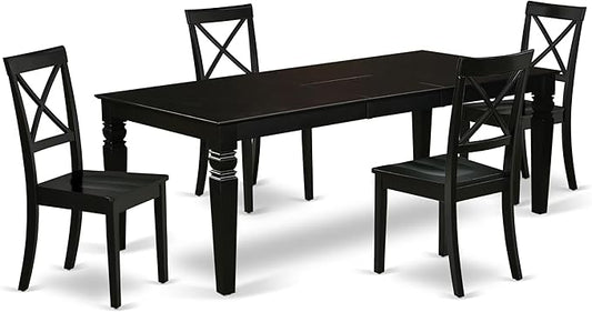 East West Furniture LGBO5-BLK-W 5 Piece Kitchen Table & Chairs Set Includes a Rectangle Dining Room Table with Butterfly Leaf and 4 Dining Chairs, 42x84 Inch, Black