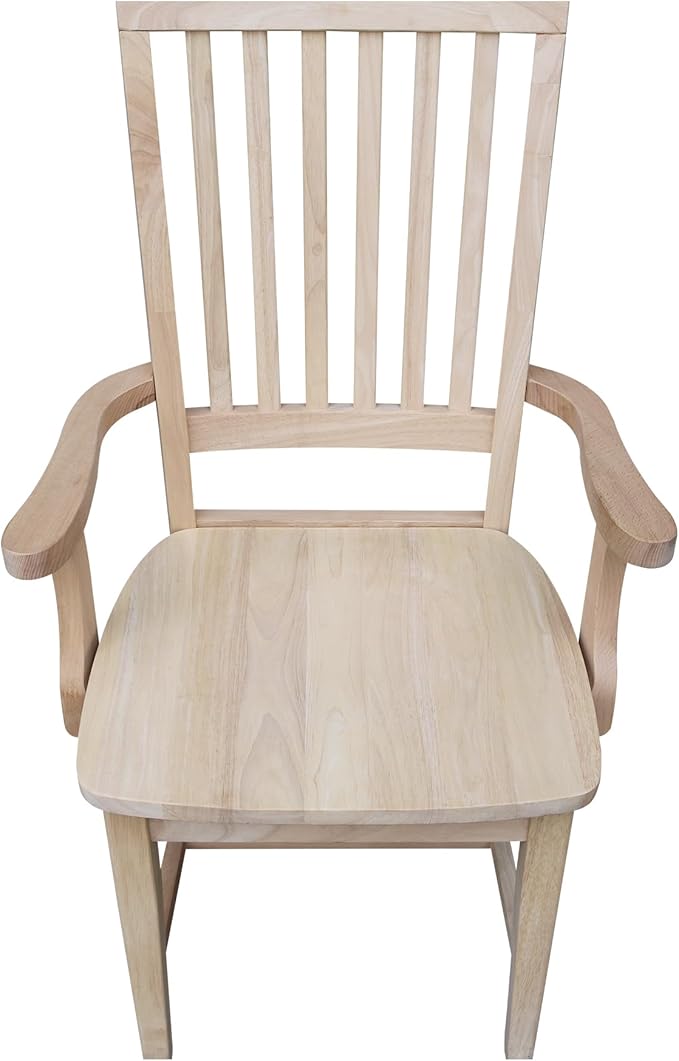IC International Concepts Mission Side Chair with Arms Solid Parawood, Box Seat Construction, Kitchen/Dining, 22"W x 21"D x 39"H, 225 Lbs Wt. Capacity, DIY, Paint/Stain In Any Color, Unfinished