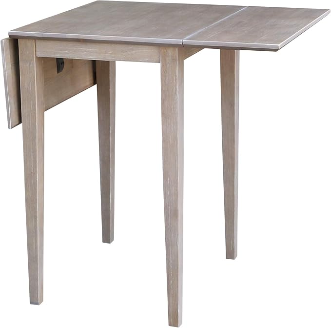 IC International Concepts, Solid Wood Small Drop Leaf Dining Table, Solid Real Wood, Sturdy Parawood,36 X 22 X 29, Minimum Assembly, Washed Gray Taupe