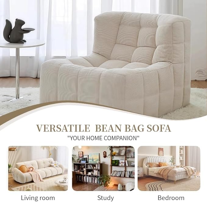 Big Joe Bean Bag Chair - Memory Foam Bean Bag Chair for Adults, Comfy High-Resilience Single Sofa, Small Space Floor Chair, Chaise Lounge for Living Room, Bedroom (Beige, Square)
