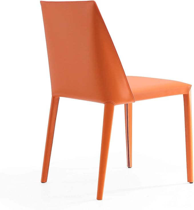 Manhattan Comfort Paris Modern Saddle Leather Dining Chairs, Metal Frame, Comfortable Padded Seat, Fully Assembled Kitchen Accent Furniture, Set of 2, Set of 2, Coral