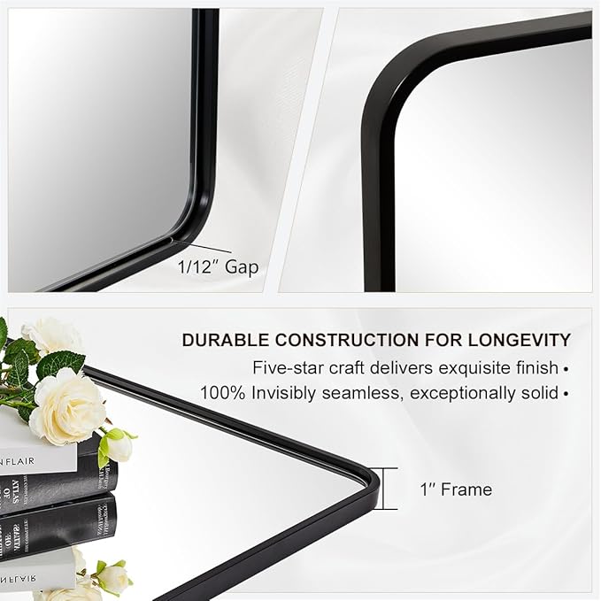 ANDY STAR 36X36 Inch Square Black Bathroom Mirror, Matte Black Vanity Mirrors for Wall, Rounded Square Mirror for Bathroom, Seamless Tube Metal Frame, 1’’ Deep Wall Mounted Vertical/Horizontal