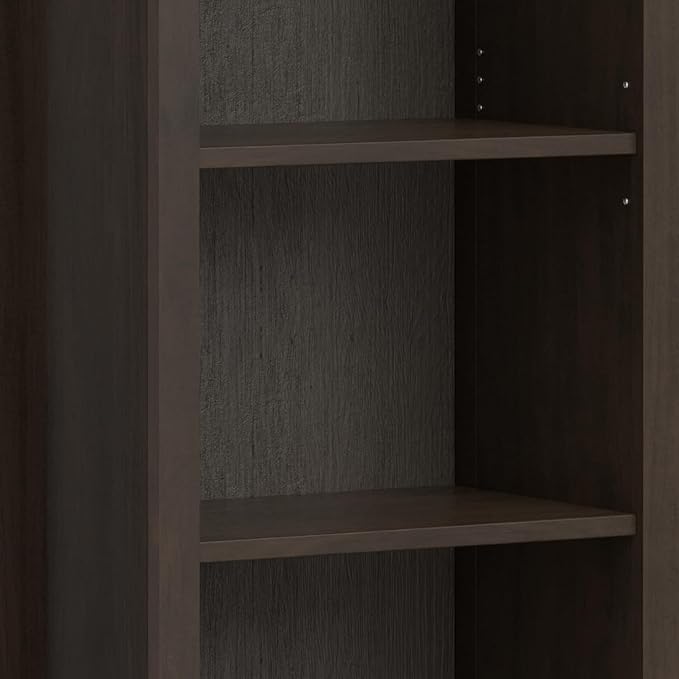 SIMPLIHOME Amherst Bookcase - 70 inch Tall 5-Shelf Solid Wood Bookshelf in Hickory Brown, Transitional Storage for Living Room, Study Room or Office with Adjustable Shelves and Tapered Legs