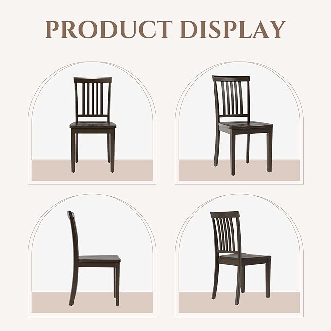 COLAMY Wooden Dining Chairs Set of 4, Solid Rubberwood Kitchen & Dining Room Chairs,Windsor Style Seating, Rustic Dining Table Chairs, Non-Slip Foot Pads, Farmhouse & Traditional Seating,Dark Brown