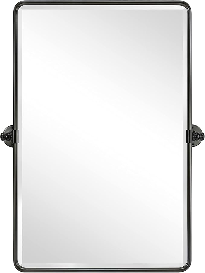 20x30'' Pivot Rectangle Bathroom Mirror Oil Rubbed Bronze Metal Framed Tilting Beveled Vanity Mirrors for Wall