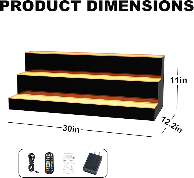 MESAlLUP LED Lighted Liquor Bottle Display Bar Shelves with Remote Control, 3 Tier 30 Inch Multi Color Lighting Bar Accessories for Home, Tavern, Party & Commercial Use