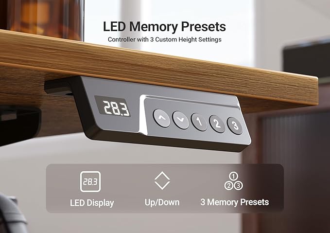 Seang Electric Standing Desk Adjustable Height, 55 x 24 Inch Sit Stand Desk with T-Shaped Frame, 3 Memory Presets & Cable Management for Home Office Computer Workstation, Black Frame/Rustic Brown Top