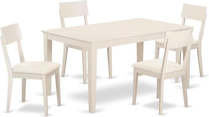 East West Furniture CAAD5-LWH-LC 5 Piece Dining Room Table Set Includes a Rectangle Kitchen Table and 4 Faux Leather Upholstered Dining Chairs, 36x60 Inch, Linen White