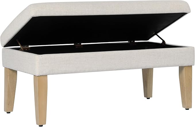 HomePop Home Decor | Upholstered Decorative Storage Ottoman Bench | Ottoman Bench with Storage for Living Room & Bedroom | Decorative Home Furniture, Cream Textured Woven