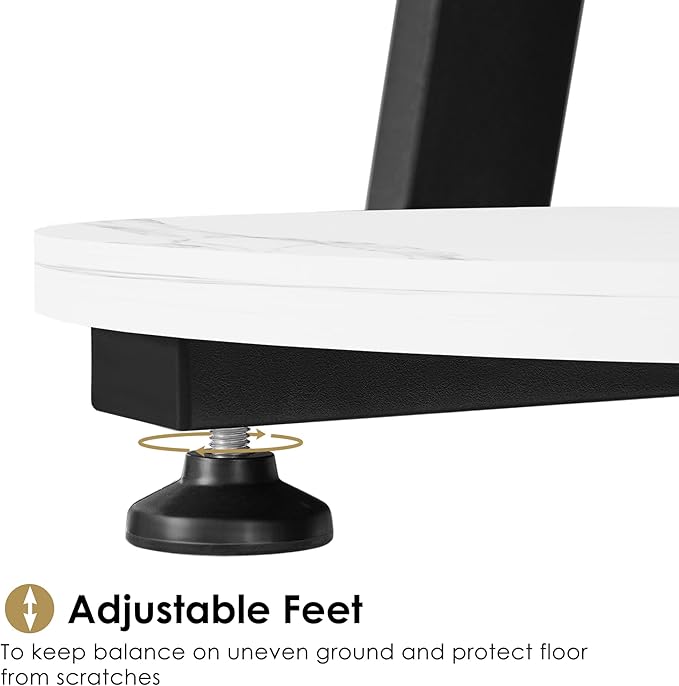 BEWISHOME Round End Table Marble Side Table with Metal Frame, Small Nightstand with 3-Tier Shelves, Night Stand for Living Room Bedroom Tall Black KTZ41H