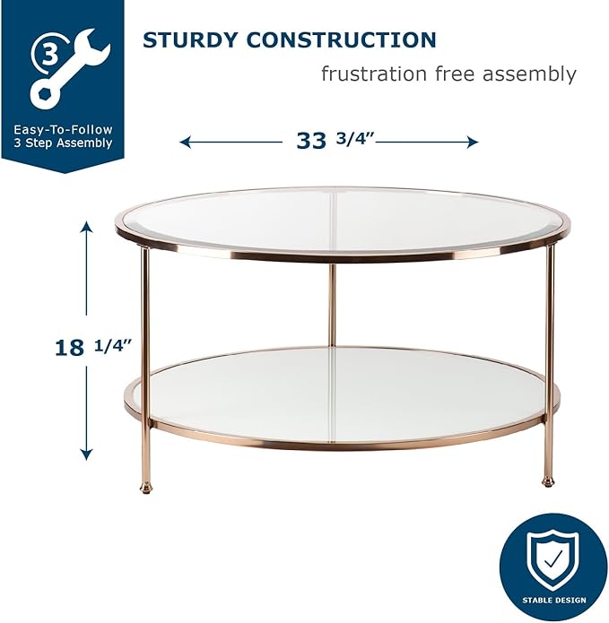 SEI Furniture Risa Cocktail Table, Gold, 34 in x 34 in x 18 in