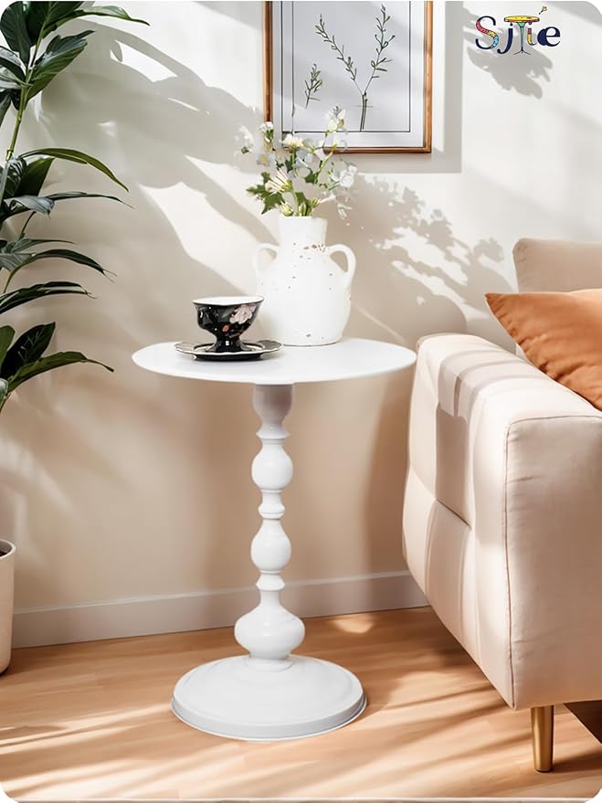 Side Table - 13.8" Round Small Accent Table with Metal Base, Multifunctional Vintage Coffee Table for Living Room, Bedroom, Office & Patio - Elegant Matte-Finished End Tables