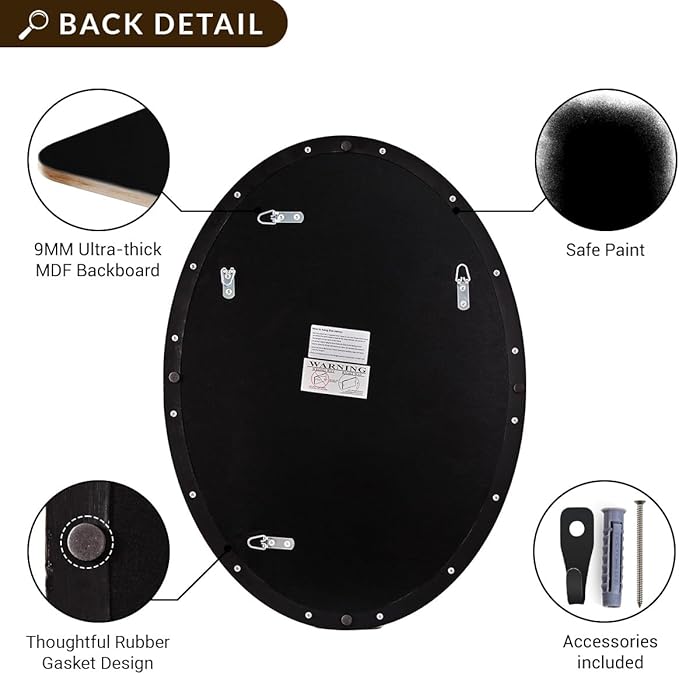 ANDY STAR Oval Bathroom Mirror, Black Oval Mirror for Bathroom, Oval Vanity Mirror for Bathroom, 20x28'' Oval Wall Mirror Pill Shaped Mirror Stainless Steel Frame Wall Mount Horizontal or Vertical