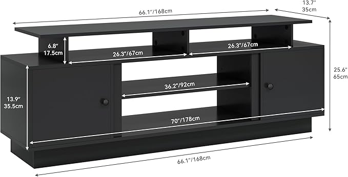YITAHOME Modern TV Stand with LED Lights for up to 80 Inch TVs, Entertainment Center with Storage Cabinets & Movable Partition for Living Room (Black)