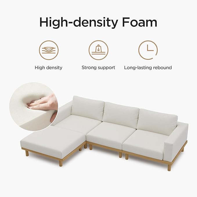 Acanva Minimalist Modular Sectional Sofa for Living Room, Wide & Deep Seat Convertible Furniture Set with Metal Frame and Movable Covers, U-Shaped Couch, Off White