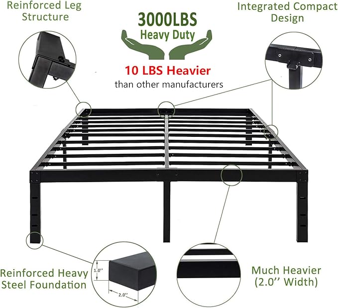 45MinST 18 Inch Platform Bed Frame/Easy Assembly Mattress Foundation / 3000lbs Heavy Duty Steel Slat/Noise Free/No Box Spring Needed, Twin