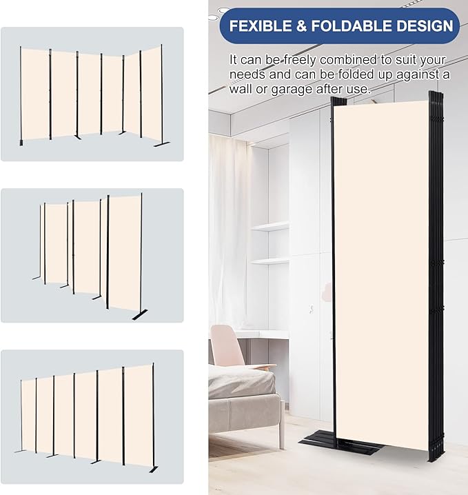 Room Divider and Folding Privacy Screens， 6 Panel Wide Room Divider Wall Screen for Room Separtition, Partition Room Dividers Fabric Panel Wall Dividers Freestanding for Office, Bedroom, Studio Dorm