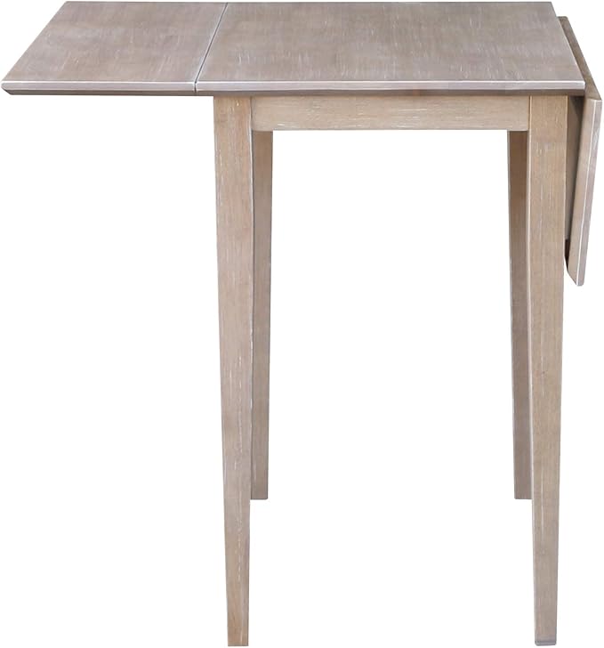 IC International Concepts, Solid Wood Small Drop Leaf Dining Table, Solid Real Wood, Sturdy Parawood,36 X 22 X 29, Minimum Assembly, Washed Gray Taupe
