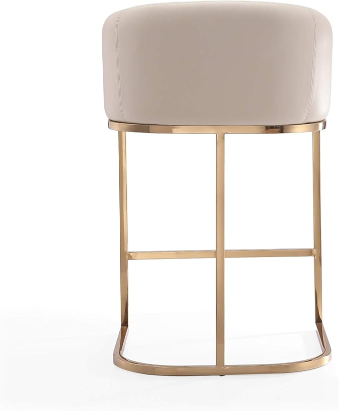 Manhattan Comfort Louvre 26 Inch Mid Century Modern Counter Height Bar Stools - Elegant Faux Leather Padded Seat, Stainless Steel Base with Footrest, Fully Assembled Barstools, Set of 3, Cream