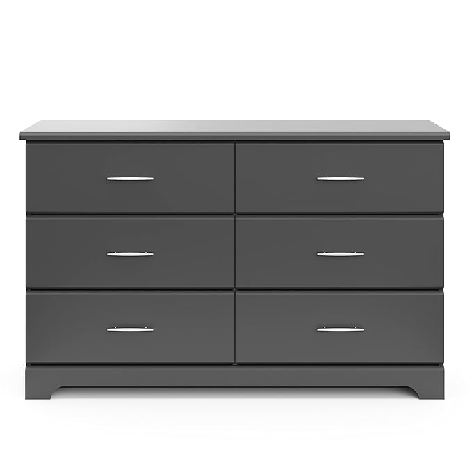 Storkcraft Brookside 6-Drawer Dresser (Gray) – GREENGUARD Gold Certified, Nursery & Kids Storage, Nursery Essentials, Kids Room Storage, Durable Bedroom Dresser