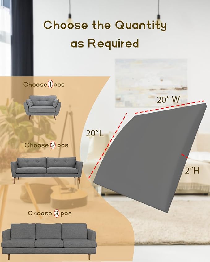 Couch Cushion Support, 20" x 20" Sofa Cushion Support for Sagging Seat, High Density Replacement Foam Insert for Sagging Couches, Loveseat, Furniture (Grey-1 pcs)